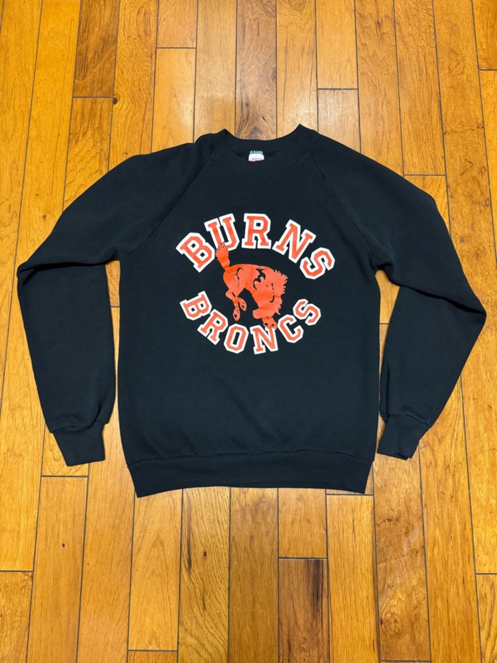 Russell Athletic Black Crewneck with Orange Burns Broncs Logo Mens M - Fits S